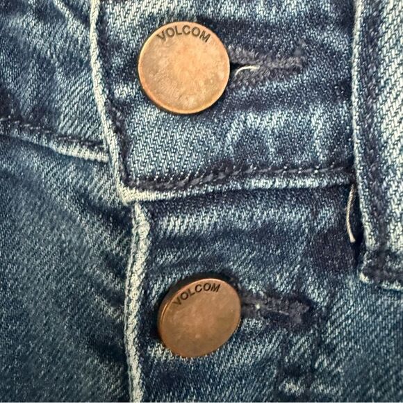 Volcom Super Stoned Skinny High Rise Blue Jeans Button Up with Frayed Hem - Picture 5 of 8
